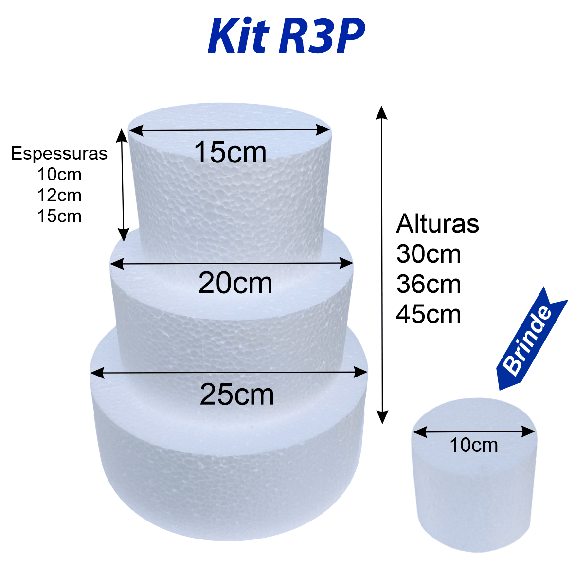 Kit Base Isopor Redondo Decorar Bolo Fake 30cm/35cm/40cm em